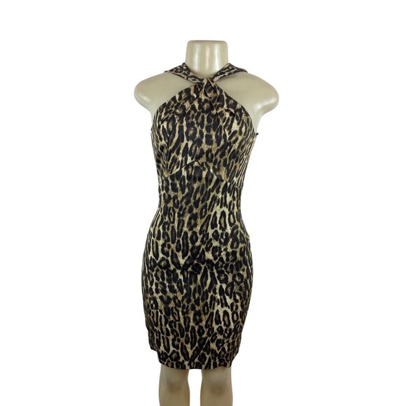 Michael Kors Leopard Print Halter Neck Bodycon Dress Size 2- NEW - Picture 1 of 9